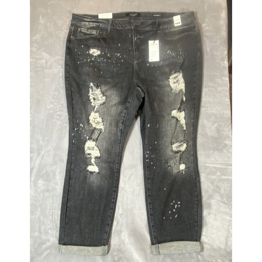 Judy Blue Jeans 24W Plus Boyfriend Paint Splatter‎ Distressed Black Grunge NEW